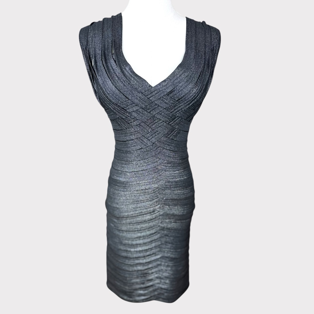 Tadashi Petite Collection Size Xsp Silver Black Gunmetal Bodycon Wrap Mini Dress